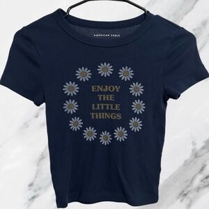 American Eagle Navy Daisy Graphic Tee XS Teen Woman Womens